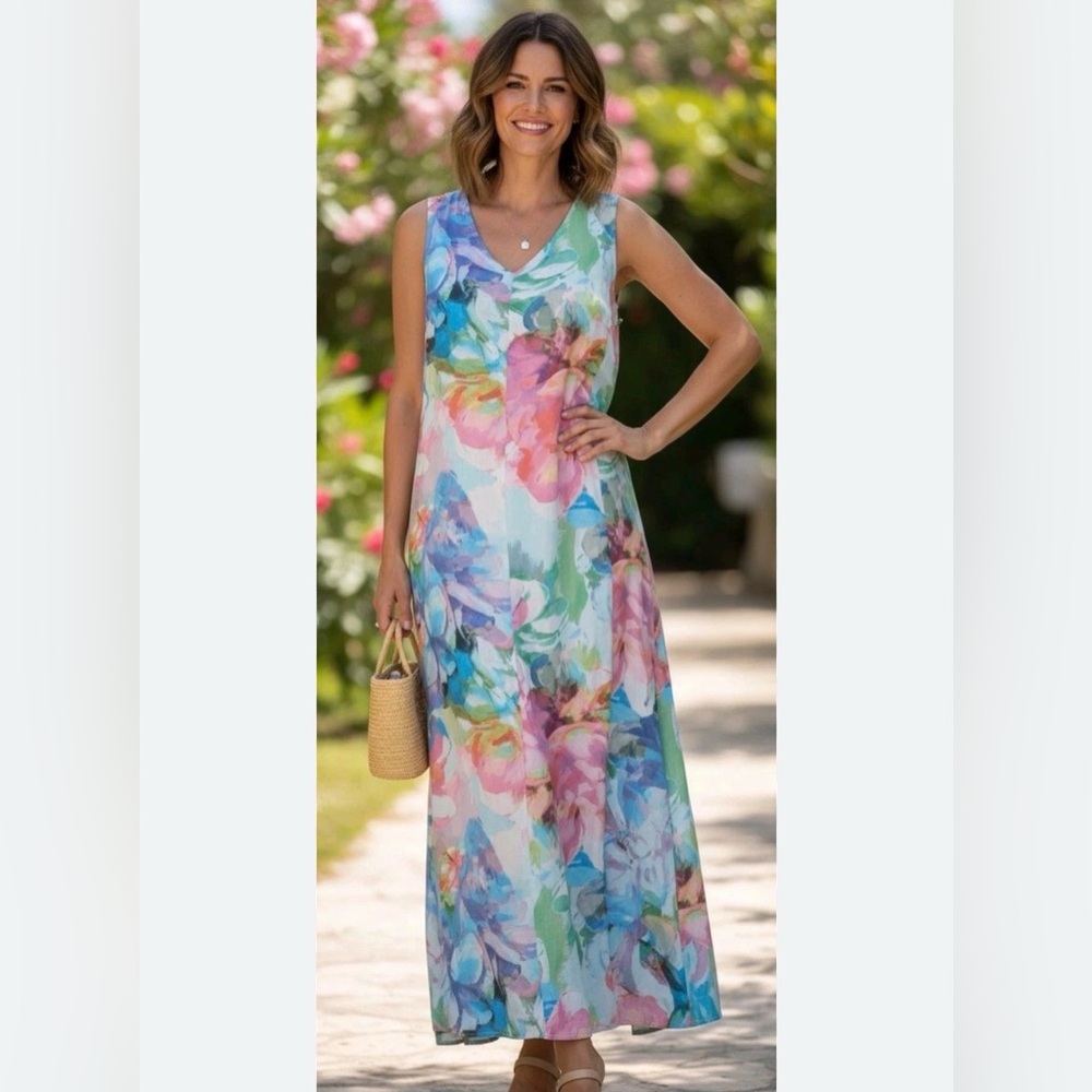 Soft Surroundings Brenda Rayon Maxi Dress Size 14‎ Petite